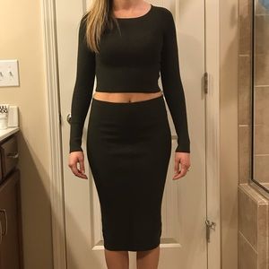 Dark green sweater top and skirt